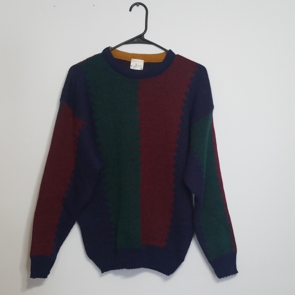 Men's Colorblock Crewneck Sweater - Navy, Burgundy & Forest Green